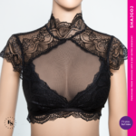 Freesia Neckband Lace Padded Blouse - Black