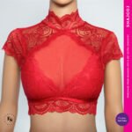 Freesia Neckband Lace Padded Blouse - Red - Image 3